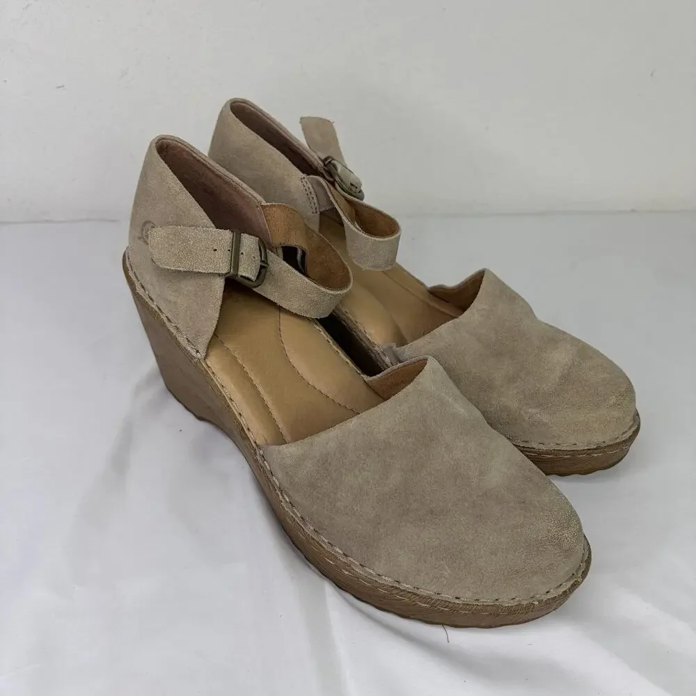 Born Nellie Wedge Mary Jane Leather Shoes Suede Tan Color Size 11M, boho-chic